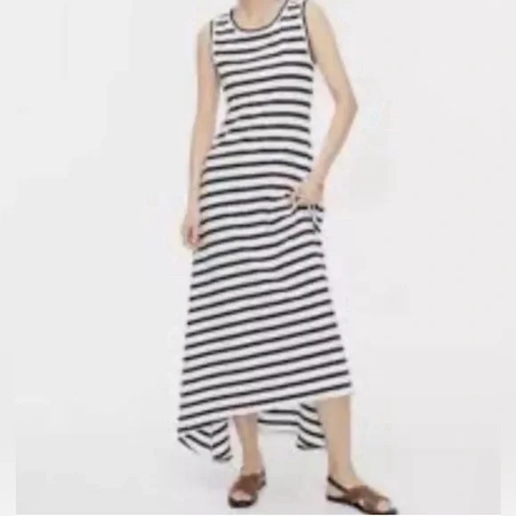 J Crew 3X High-Low Maxi Tank Dress In Navy White Stripe Nautical Vacation A0477 - Picture 3 of 13